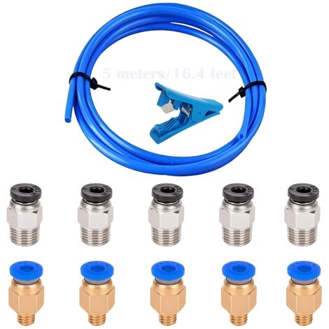 Tube de Bowden de téflon de 5 m PTFE (2.0mm ID / 4.0mm OD) Filament de 1.75mm l'imprimante 3D + Tube De Tuyau Coupeur + Pc4-m6-m10 rapide en Fitting (5P+5P)