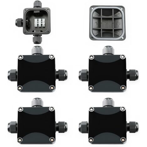 4 Pack Boîte de jonction électrique extérieure imperméable, IP66 Connecteur Étanche 3 Voies Connecteurs Boîtier Électrique Extérieur Ø 5.5mm-10.2mm. 3 Câble PG9, fait en plastique noir