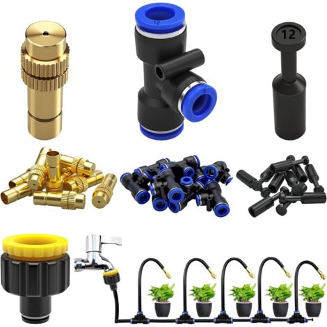 Ensemble de buses de brumisation en laiton, Kit d'irrigation, Kit d'irrigation goutte-à-goutte automatique Avec adaptateur rapide 12 mm pour jardin, cour, pelouse et serre