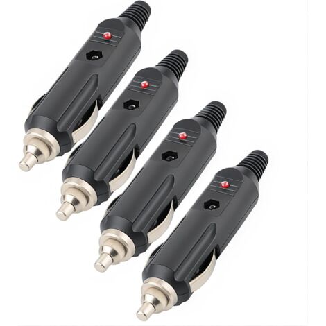 Voiture Prise Mâle Allume-Cigare, 5A 12V/24V Adaptateur avec lumières LED Prise mâle avec Fusible (4 pièces)