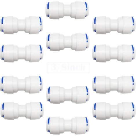 RO Raccord Osmoseur de filtre à eau, Raccord Droit 3/8" Push-fit pour 3/8" (9.5mm) Tuyau de Filtre à Eau,Tube d'osmose inverse (12pcs) (1/5)