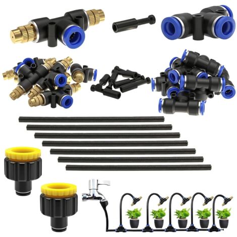 Kit De Buses, Buse D'Atomisation Double Tête En Laiton Réglable À 360° De Type T, Avec Adaptateur À Connexion Rapide De 8 mm Pour Arrosage, Irrigation, Pelouse, Terrasse, Jardin