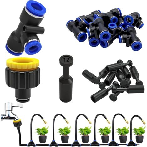Raccord rapide en T réducteur en plastique de 12 à 8 mm, Raccords rapides en T pour l'irrigation, Pour l'arrosage, l'irrigation, la pelouse, la terrasse et le jardin