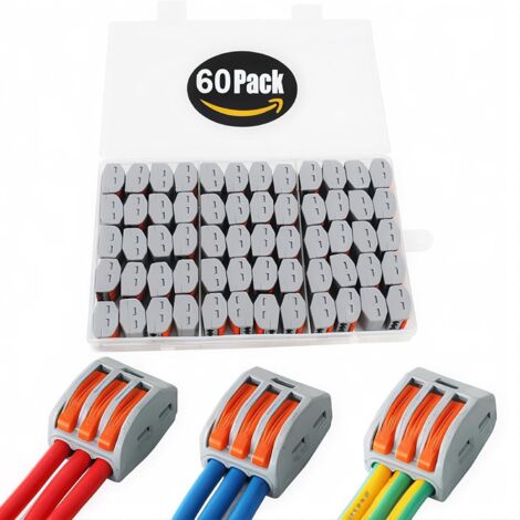 Connecteur à écrou à levier, conducteurs assortis CESFONJER, connecteur de fils électriques compacts unilatéraux, bornier à poussoir, connecteurs d'épissure 60 connecteurs câble pour câble 28-12 AWG