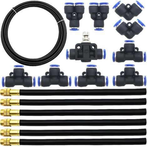 5M PE Tuyau Pneumatique + 6 pcs Buse rapide réglable omnidirectionnelle, Nouvelle buse de pulvérisation pour l'irrigation florale + 10 pcs Raccord Pneumatique