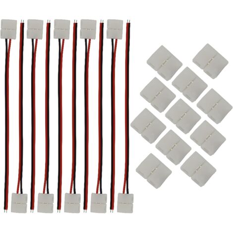 Lot 20 connecteurs pour bande lumineuse LED comprenant un fil connexion sans soudure LED à 2 broches 8 mm large, un connecteur de bande LED à 2 broches pour SMD2835, des bandes LED RVB 3528