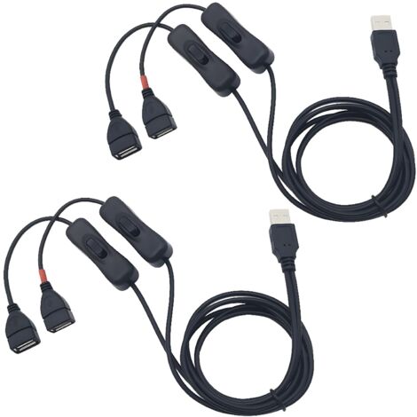 1m Câble répartiteur USB en Y avec ouble interrupteur, câble d'extension USB mâle-femelle Câble de données,compatible avec casque USB, lampe de bureau USB,bande LED (2pcs)