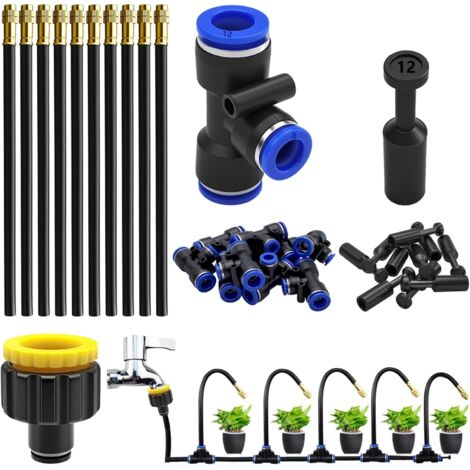 Kit d'arrosage goutte-à-goutte à atomisation automatique, Kit d'arrosage réglable à 360° avec adaptateur rapide de 12 mm pour l'arrosage des pelouses, terrasses et jardins