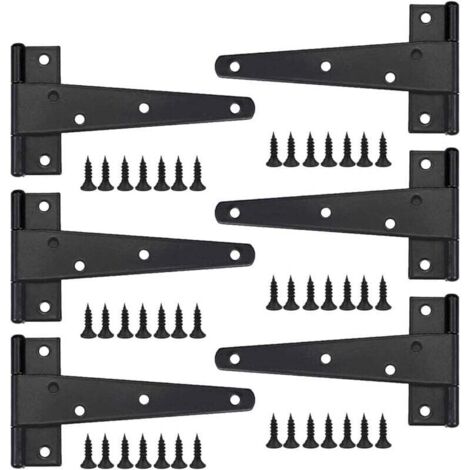 Charniere Porte Lourde 6pcs, Charniere Porte 6 Pouces, Charnière en T Noires, Charniere Plate Inox Charnières de Portes en Fer Charnières Robustes pour Portes, Fenêtres, Abris de Jardin