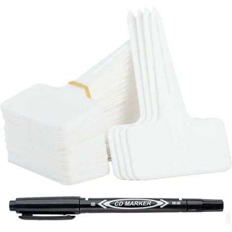 100 pièces Etiquette Jardin Exterieur Marqueurs en Plastique de Plantes Type T Plastique Etiquette Potager avec Stylo étanche Etiquetage Réutilisable et Accessoires pour Plantes(Blanc)
