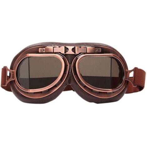 Lunettes de Motocross, Steampunk Vintage aviateur Style Pilote Moto Cruiser Scooter Goggle Biker Racer Cruiser Touring Casque Demi Casque (Copper, Brun) (1/5)