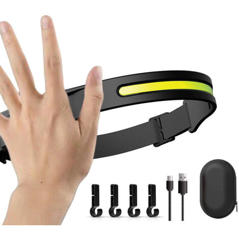 Lampe frontale LED ultra puissante UNBON, rechargeable par USB-C, avec 5 modes d'éclairage, capteur de mouvement, étanche IPX4, légère et super lumineuse, idéale pour la randonnée, le bricolage, le ca