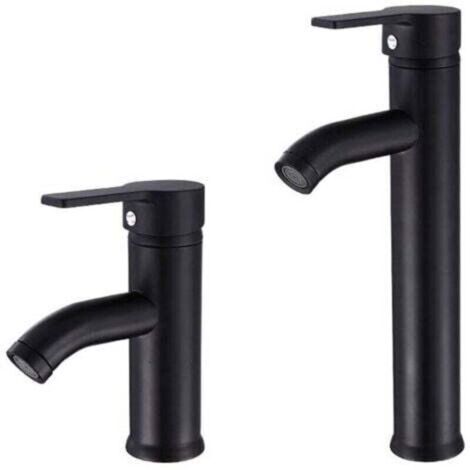 Mitigeur de lavabo Robinet d'eau chaude et froide en acier inoxydable Robinet de lavabo noir de style européen（bas）