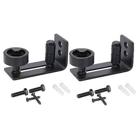 Guide de porte coulissante robuste pour porte de grange, butée 8 en 1 en acier au carbone noir design de fond encastré, panneau de sol et de porte, rouleau réglable, système de fixation murale (1/5)
