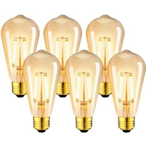 Lot de 6 Ampoules LED 6W Edison Vintage E27 - Ampoule à filament ST64 2200K Blanc Chaud - Equivalent à Ampoule Incandescente 48W