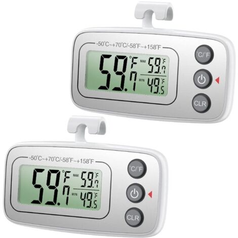 Thermomètre de Réfrigérateur, 2Pcs Thermomètres de Congélateur Numérique, Thermomètre de Frigo Amélioré avec Grand Ecran LCD, E Magnétique, Max/Min pour Cuisine, Maison, Restaurants - Argent
