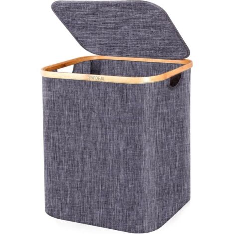 Panier à linge 60L avec couvercle - Petit panier à linge avec poignées en bambou, paniers à linge sale pour linge avec couvercle, paniers à linge pliables pour ranger les vêtements et la chambre