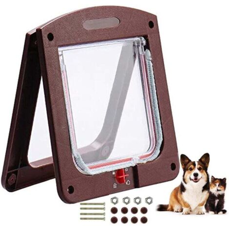 Fermeture De Chatière Porte Intérieure Chatière Chatière Verrouillable Porte Tunnel Animaux Compagnie La Porte Chat à Verrouillage Manuel à 4 Voies s'Installe Facilement Pour Les Chats Chiens Bruns