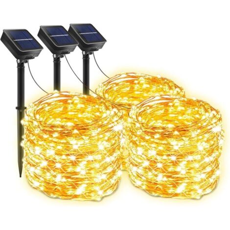 [Lot de 3] Guirlande Lumineuse Exterieur Solaire, 30m 300 LED Guirlande Guinguette Solaire Exterieure Étanche 8 Modes Décoration Lumière pour Jardin, Terrasse, Cour, Maison, Noël, Mariage, Fête