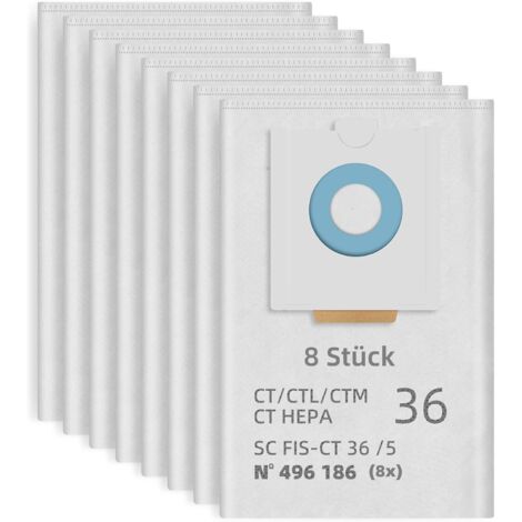 Lot de 8 sacs filtrants pour aspirateurs Festool CT 36 / CTM 36 E / CTL 36 E – Haute capacité – Système de filtration 5 niveaux (1/5)