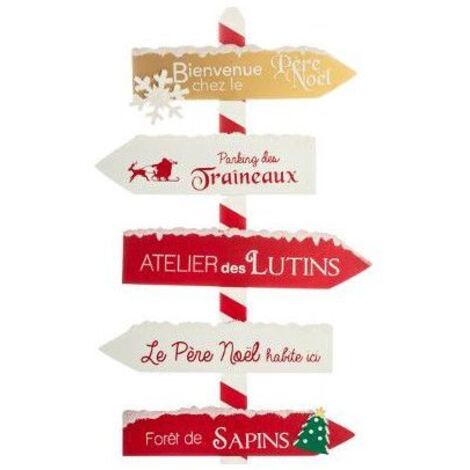 Fééric Lights And Christmas – Pancarte décorative en MDF 40 cm x 120 cm – Rouge et blanc – Accroche murale et pied en sucre d'orge – Décoration intérieure et extérieure