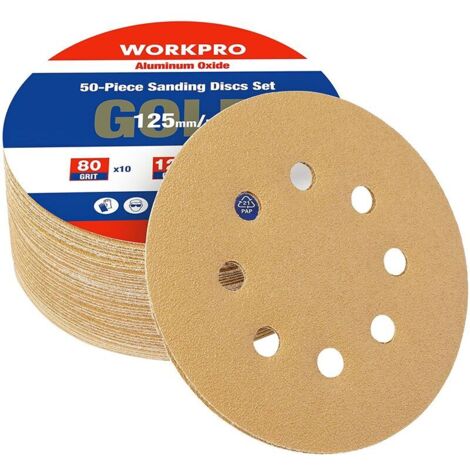 Disques abrasifs 125mm – Lot de 50 pièces – Assortiment grains 80/120/240 – Résistance 3x supérieure pour ponçage métal et bois