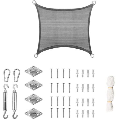 Voile d'ombrage rectangulaire 2x2m – HDPE 180 g/m² perméable à l'air – Protection UV 50+ – Fixation avec œillets et cordons
