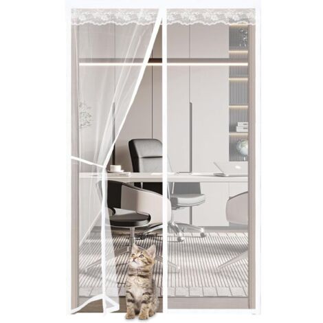 Moustiquaire Porte Fenetre Rideau Moustiquaire en Dentelle Magnétique avec Ruban Adhésif Fermeture Automatique Blanc - 90x220CM (1/5)