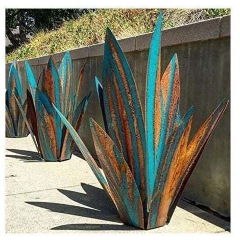 Décoration de jardin en métal en forme de plante Agave jardin - Sculpture rustique en métal - Statue de jardin rustique - 65 cm 9 feuilles