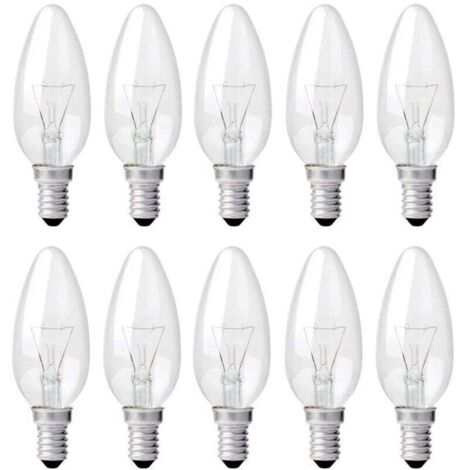 Ampoule Bougie Clair E14 40W, Ampoule Incandescence Dimmable, Blanc Chaud 2700K, 400LM, Ampoule Flamme, E14 Ampoules à bougie à vis Edison, Pack de 10