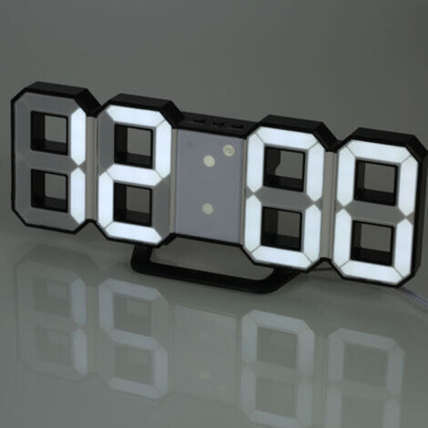 Horloge murale numérique à LED, luminosité réglable, lumière blanche, coque noire (1/5)