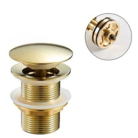 Desagüe automático para lavabo - Latón - Universal - Sin rebosadero - Para lavabos y fregaderos - Oro Ikodm (1/4)