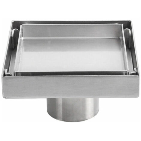 Siphon de sol invisible en acier inoxydable 304, siphon de sol carré épais et déodorant, 1010 cm (1/5)