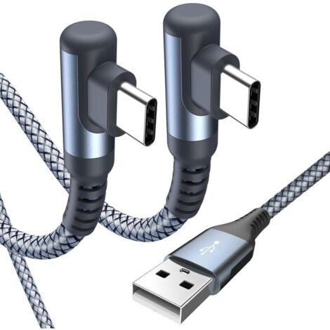 Câble USB C Coudé 90 Degrés [2M Lot de 2] 3.1A Charge Rapide Câble Chargeur USB C Compatible avec i Phone 16 15 Pro Max, Samsung Galaxy S24 S23 S22, Sony, Xiaomi, Huawei, Pixel, appareils USB C