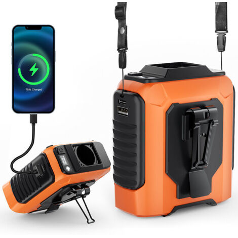 Ventilateur personnel portable 3 vitesses, silencieux, pour le camping et les voyages, affichage LED, rechargeable 4000 mAh (orange) (1/4)