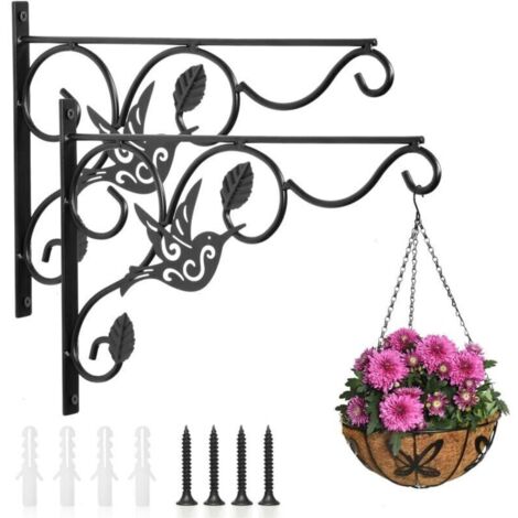 Support de plantes suspendu, lot de 2 crochets muraux de 30,5 cm avec vis en fer, crochets décoratifs pour mangeoires à oiseaux, carillons éoliens d'intérieur, pots de fleurs et lanternes (1/4)