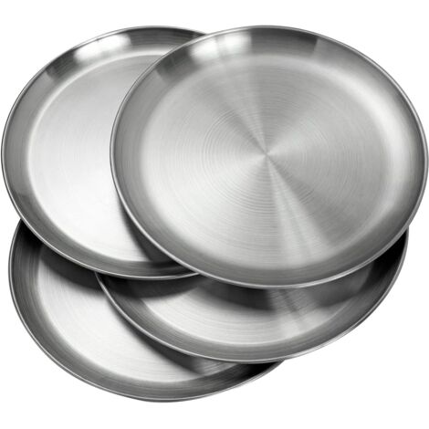 Coocheer – Assiettes en acier inoxydable 20 cm – Lot de 4 pièces légères et incassables – Non toxiques et lavables au lave-vaisselle – Alternative durable