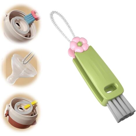 Brosse de Nettoyage de Couvercle de Tasse 3 en 1, Brosse de Couvercle de Bouteille, Brosse de Nettoyage d'espace Multifonction, Brosse de Nettoyage de Bouteille d'eau (Vert) (1/5)