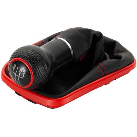 A253-4 Soufflet Levier de Vitesse Pommeau de Vitesse 12mm compatible avec VW Golf 4 IV Boite 5 avec Cadre Plug & Play Pièce de rechange pour 1J071113 Noir Rouge (1/4)