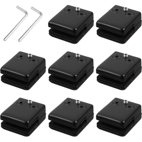 8pcs Pince à Verre Carrée 8-9mm en Inox 304 - Support de Verre Noir pour Balustrade avec Caoutchouc Ajustable, Clip de Fixation pour Escalier Terrasse Douche - Installation Facile Anti-Rouille (1/5)