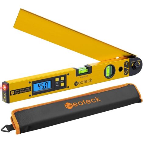 Rapporteur d’Angle Laser 225° – Outil de Mesure d’Angle Numérique Précision ±0,5°, Règle d’Angle Aluminium avec Laser de Guidage, HOLD & Verrouillage, Bricolage, Menuiserie, Chantier - Jaune