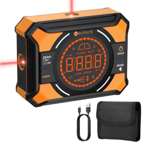 4x90°Inclinomètre Numérique avec 2 Laser - Rechargeable 2 Faces Magnétique Écran LED Rétroéclairé Double Bulle Électronique – Outil de Mesure d’Angle pour Menuiserie Bricolage Chantier