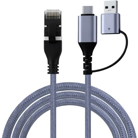 Wigearss 2 en 1 Câble USB C/USB 3.0 vers RJ45 Ethernet CAT 6, Câble LAN vers USB 3.0/USB C, Connexion Directe Gigabit, Compatible avec les MacBooks, Ordinateurs Portables, 2 M (1/5)