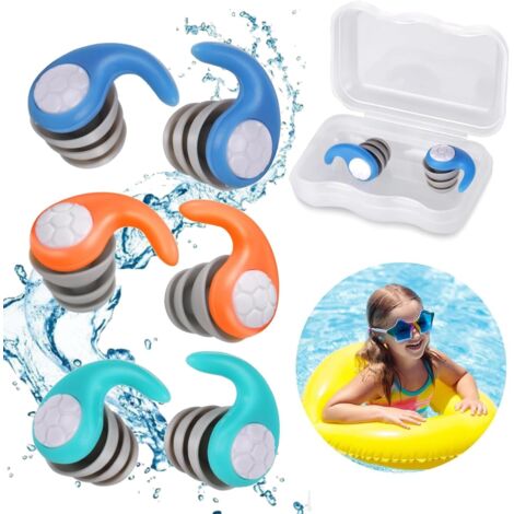 3 Paires Bouchon Oreille Piscine Enfant, Bouchons d'oreille de Natation pour Enfant (4-12 ans), Bouchons d'oreilles en Silicone Souple, pour le Surf,la Plongée en Apnée, la Piscine