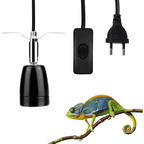 Support De Lampe Chauffante, Lampe Chauffante Tortue Terrestre Avec Interrupteur E27 Douille De Lampe Chauffante 360 ° Orientable Fixation pour Lézard, Tortue, Reptile (Noir) (1/5)
