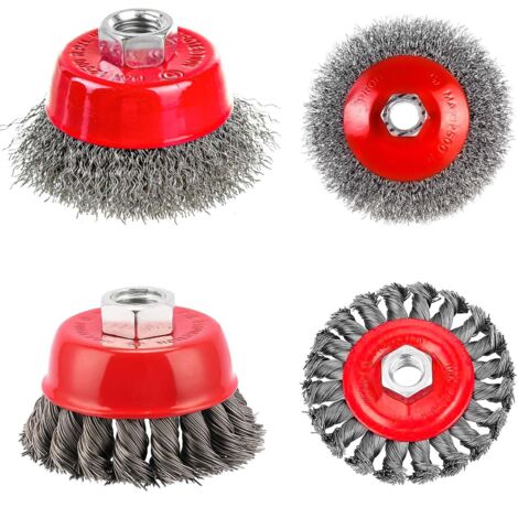 4 Pièces Brosse Métallique pour Meuleuse D'angle, Brosse 75 mm et 100 mm, Meuleuse M14, Dérouillage Polissage