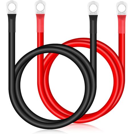 Câble de Batterie,70cm Câbles D'onduleur de Batterie, Câble de Batterie Automatique 16mm² 5AWG 12V avec Cosses à Anneau Fil de Cuivre pour Camion,Auto, Moto, Camping-Car,Marine, Solaire