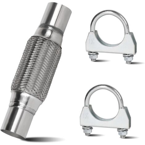 Tuyau d'échappement Flexible de 45 mm, Raccord de Tuyau en Acier Inoxydable 150 mm x 250 mm avec 2 Colliers de Serrage, Pièces de Montage pour Echappement Voiture (1/5)