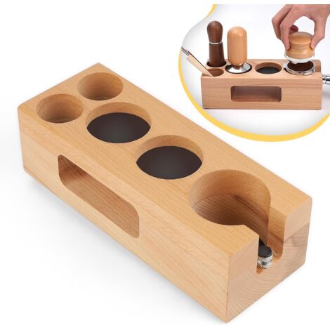 Café Tamper Station 51-54mm Réglable, Station de Bourrage de Café en Bois 5 Trous, Espresso Tamper Station pour le Stockage des Accessoires de Café (1/5)