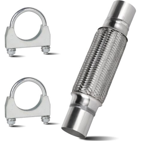 Tuyau d'échappement Flexible de 50 mm, Raccord de Tuyau en Acier Inoxydable 200mm x 300 mm avec 2 Colliers de Serrage, Pièces de Montage pour Echappement Voiture (1/5)